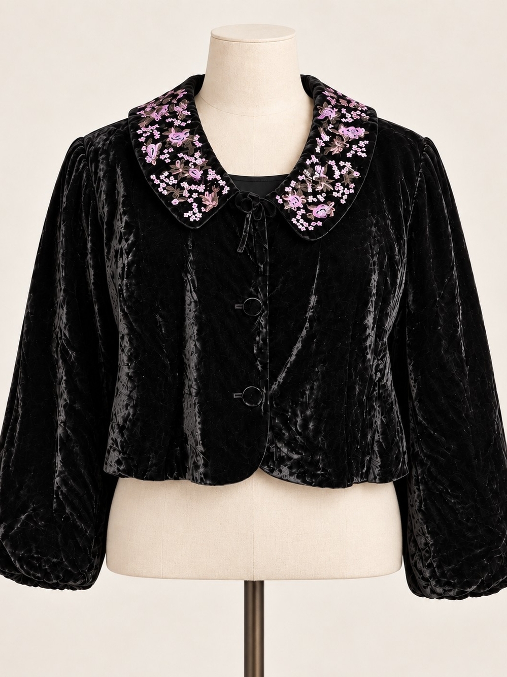 Lane Bryant Black Blazer with Pink Floral Embroidery Accents Rayon Silk VTG Y2K